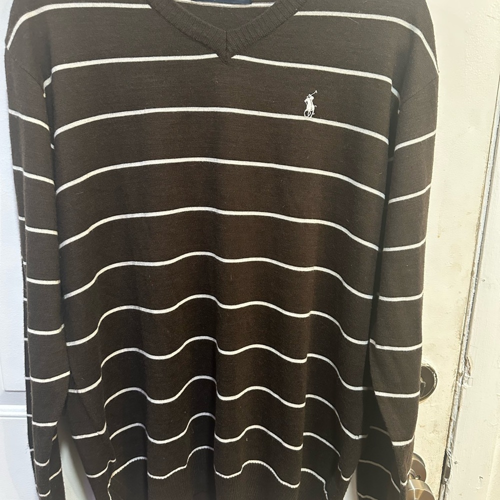 Polo Ralph Lauren Chocolate and White V-Neck Sweater